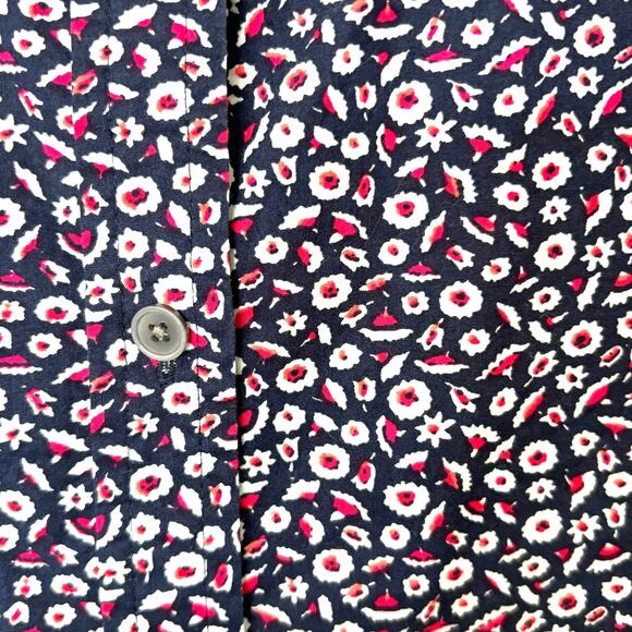 Talbots Wms 14 Blue Red Printed Roll Tab Button Up Shirt Business Casual Office - Picture 5 of 9